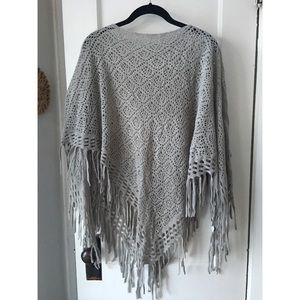 2 Chic Grey Sweater Poncho with fringe NWT OS